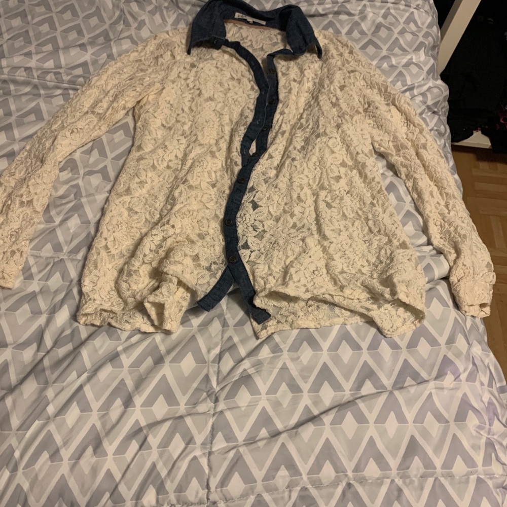 White lace see through shirt